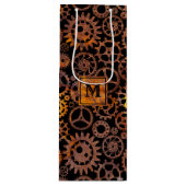 Steampunk Colorful Rusty Gears Monogram Block Wijn Cadeautas (Voorkant)
