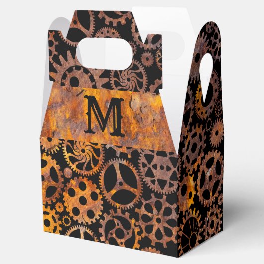 Steampunk Colorful Rusty Gears Monogram Gable Bedankdoosjes (Geopend)