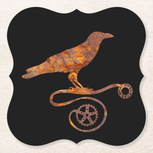 Steampunk Colorful Rusty Standing Crow and Gears Kartonnen Onderzetters (Voorkant)