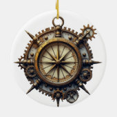 Steampunk Compass Keramisch Ornament (Achterkant)