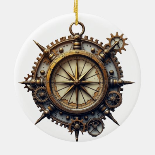 Steampunk Compass Keramisch Ornament (Achterkant)