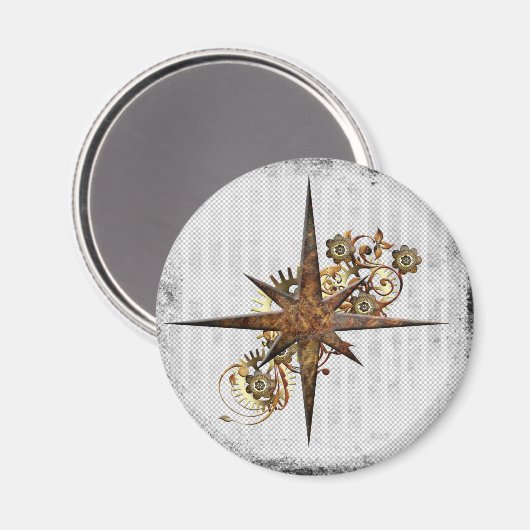 Steampunk Compass Star Grunge Magneet (Voorkant / Achterkant)