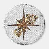 Steampunk Compass Star Grunge Magneet (Voorkant)