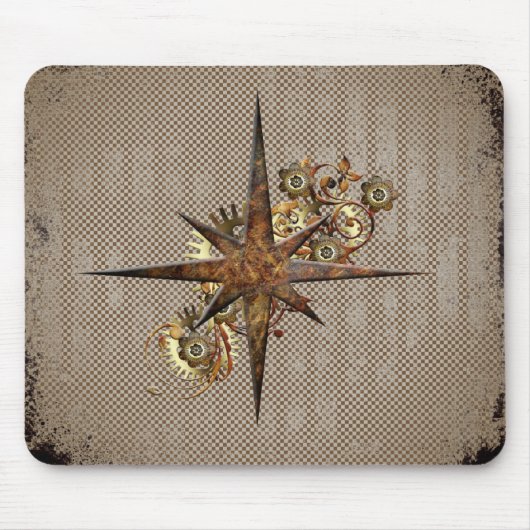 Steampunk Compass Star Grunge Muismat (Voorkant)