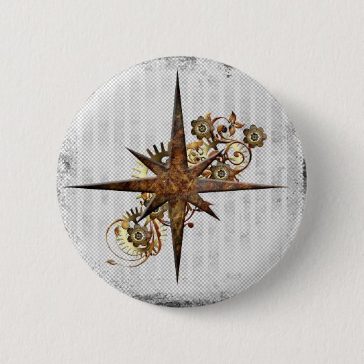 Steampunk Compass Star Grunge Ronde Button 5,7 Cm (Voorkant)