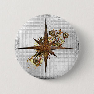 Steampunk Compass Star Grunge Ronde Button 5,7 Cm
