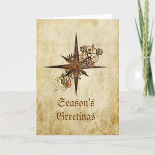 Steampunk Compass Star Holiday Kaart