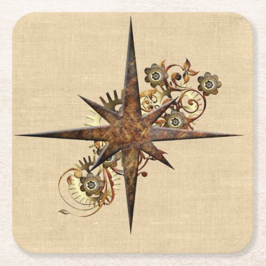 Steampunk Compass Star Kartonnen Onderzetters (Voorkant)