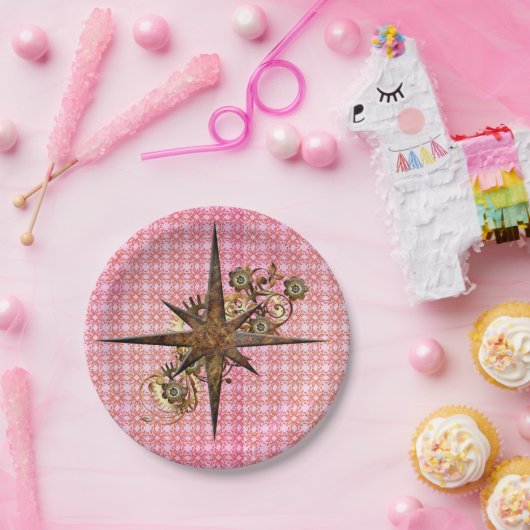 Steampunk Compass Star Paper-Borden Papieren Bordje (Feest)