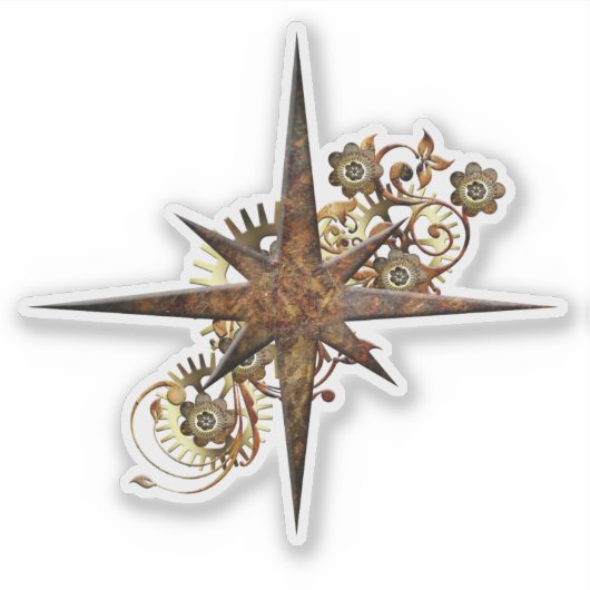 Steampunk Compass Star Transparent Sticker (Voorkant)