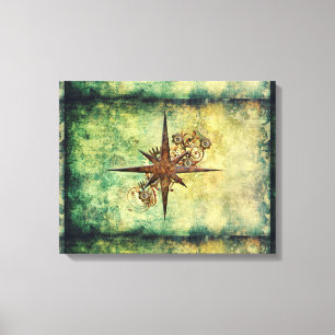 Steampunk Compass Star Wrapped Canvas Afdruk