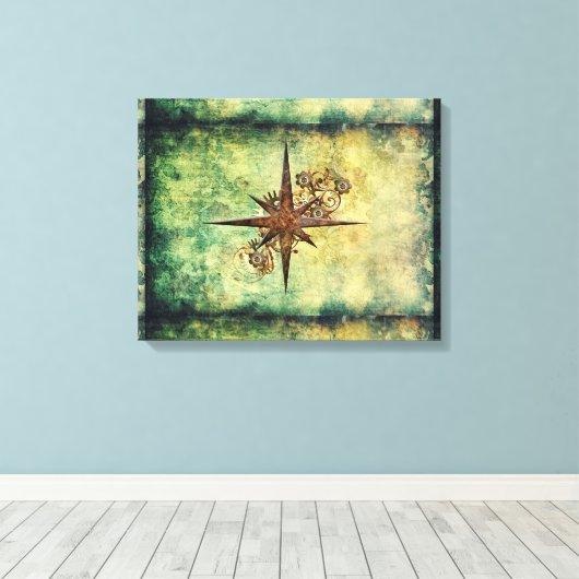 Steampunk Compass Star Wrapped Canvas Afdruk (Insitu (Houten vloer))