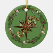Steampunk Compass Star & Wreator  Keramisch Ornament (Voorkant)