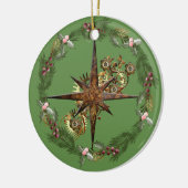 Steampunk Compass Star & Wreator  Keramisch Ornament (Links)