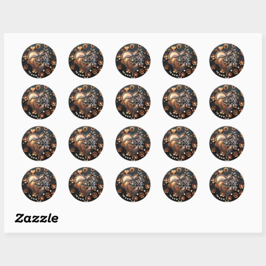 Steampunk Copper Metal Gears en Hart Ronde Sticker (Vel)