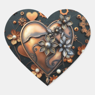 Steampunk Copper Metal Gears en Hart Sticker