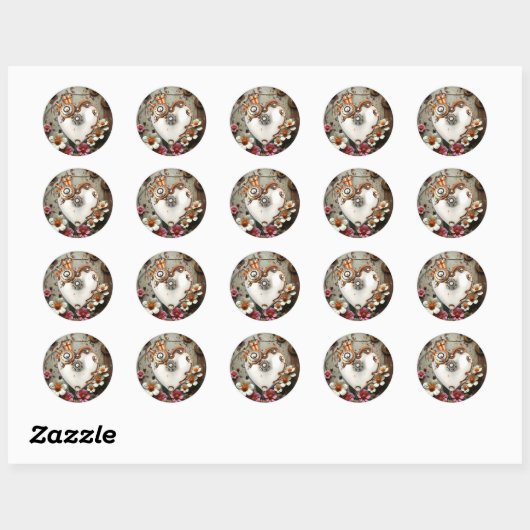 Steampunk Copper Metal Gears en White Heart Ronde Sticker (Vel)