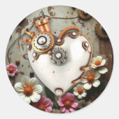Steampunk Copper Metal Gears en White Heart Ronde Sticker (Voorkant)