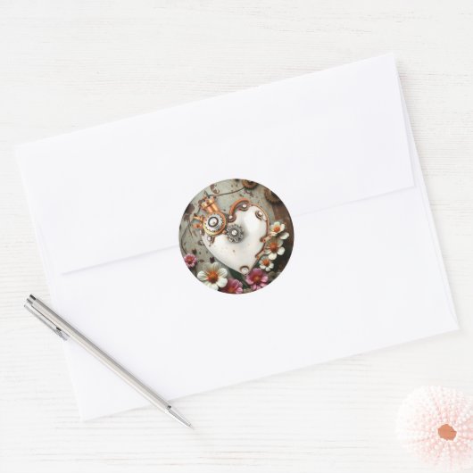 Steampunk Copper Metal Gears en White Heart Ronde Sticker (Envelop)