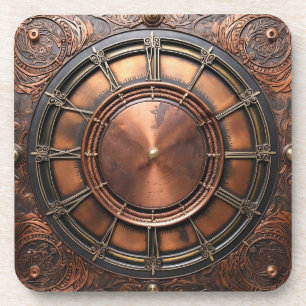 Steampunk Copper Time Face Bier Onderzetter