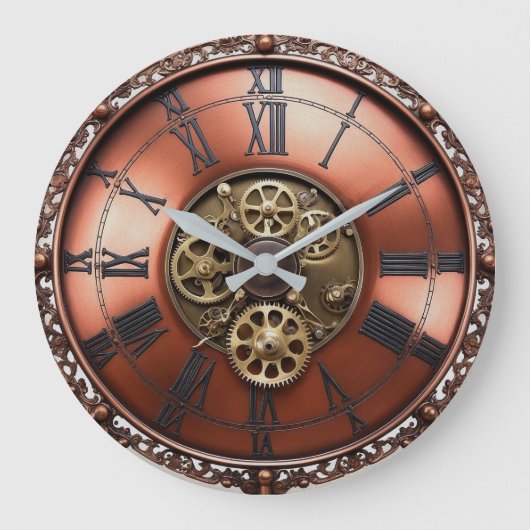 Steampunk Copper Time Face Grote Klok (Voorkant)