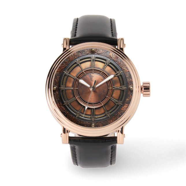 Steampunk Copper Time Face Horloge (Voorkant)