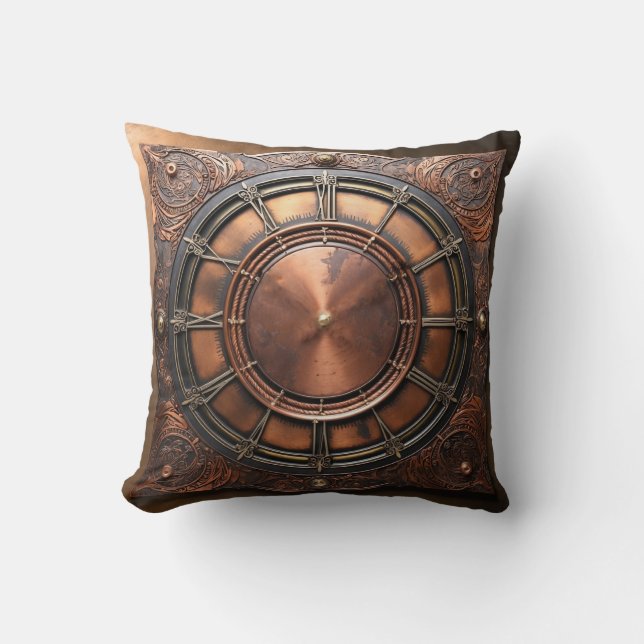 Steampunk Copper Time Face Kussen (Voorkant)