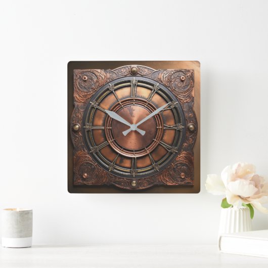 Steampunk Copper Time Face Vierkante Klok (Huis)