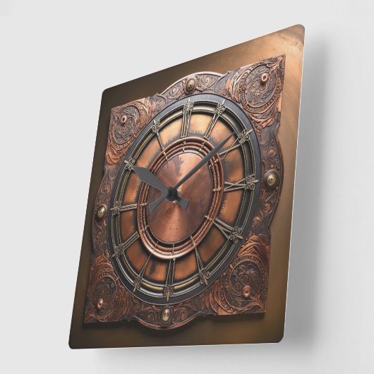 Steampunk Copper Time Face Vierkante Klok (Hoek)