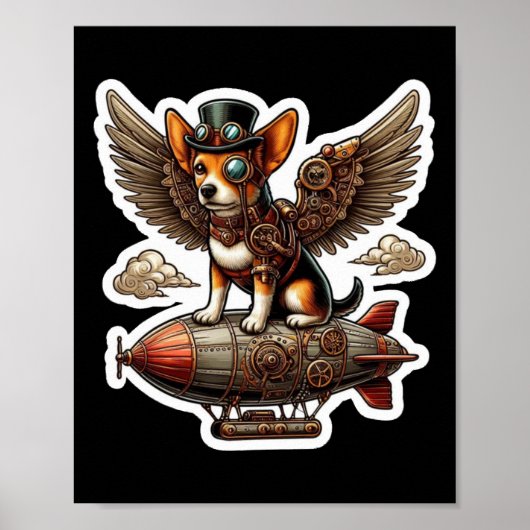 Steampunk Corgi Adventure Sticker - Whimsical Flyi Poster (Voorkant)