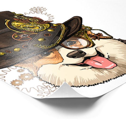 Steampunk Corgi Dog Steampunk Lovers Foto Afdruk (Hoek)