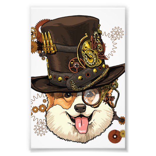 Steampunk Corgi Dog Steampunk Lovers Foto Afdruk (Voorkant)