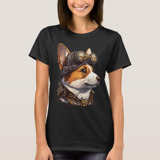 Steampunk Corgi Hoofd vrouwen en Mannen 2 T-shirt (Voorkant)