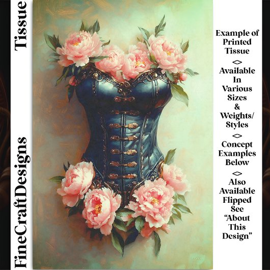Steampunk Corset & Pink Peonies DF6LF Decoupage Tissuepapier