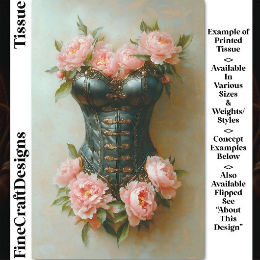 Steampunk Corset & Roze Pioenen DF6R Decoupage Tissuepapier