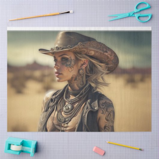 Steampunk Cowgirl Decoupage Papier | Western (Craft)