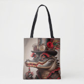 Steampunk Crocodile Top Hat Red Lipstick Tote Bag (Voorkant)