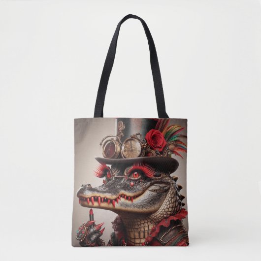 Steampunk Crocodile Top Hat Red Lipstick Tote Bag (Voorkant)
