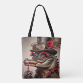 Steampunk Crocodile Top Hat Red Lipstick Tote Bag (Achterkant)