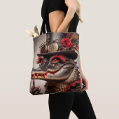 Steampunk Crocodile Top Hat Red Lipstick Tote Bag (Dichtbij)
