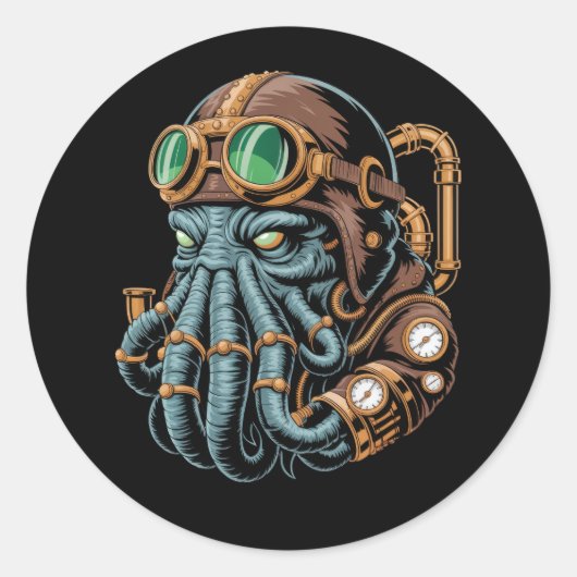 Steampunk Cthulhu monster Ronde Sticker (Voorkant)