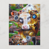 Steampunk Cyber Koe Briefkaart (Voorkant)