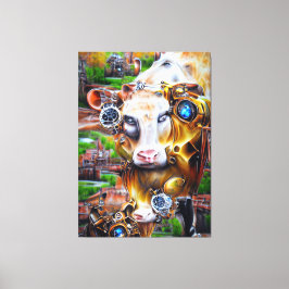 Steampunk Cyber Koe Canvas Afdruk