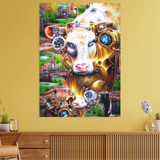 Steampunk Cyber Koe Canvas Afdruk (Insitu (Woonkamer))