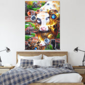 Steampunk Cyber Koe Canvas Afdruk (Insitu (Slaapkamer))