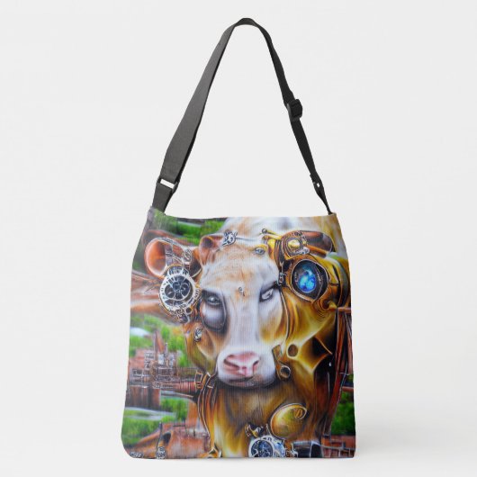 Steampunk Cyber Koe Crossbody Tas (Achterkant)