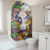 Steampunk Cyber Koe Douchegordijn (In situ)