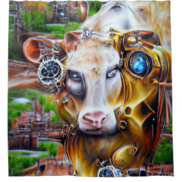 Steampunk Cyber Koe Douchegordijn