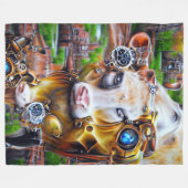 Steampunk Cyber Koe Fleece Deken (Voorkant (Horizontaal))