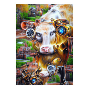 Steampunk Cyber Koe Foto Afdruk